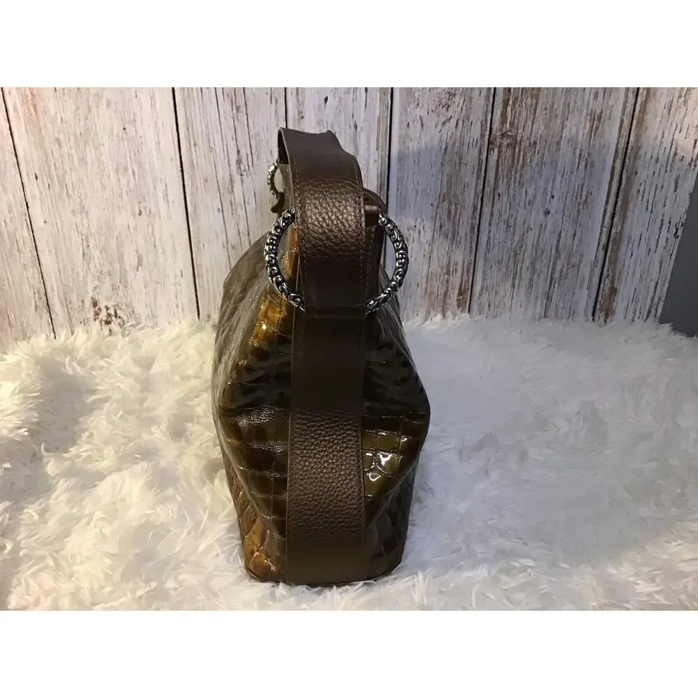 Brighton Croc Embossed Patent Leather Brown Hobo Handbag